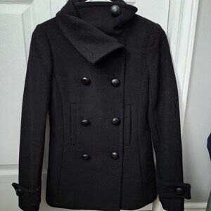 Babaton Black Wool and Cashmere Double Breasted Howell Pea Coat